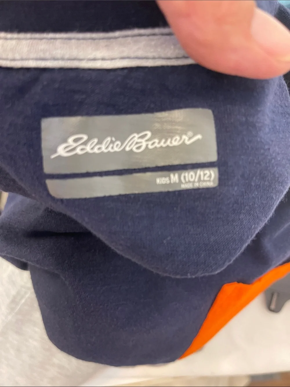 Eddie Bauer Navy & Heather Gray Colorblock Tee with Orange Pocket Size M (10/12)